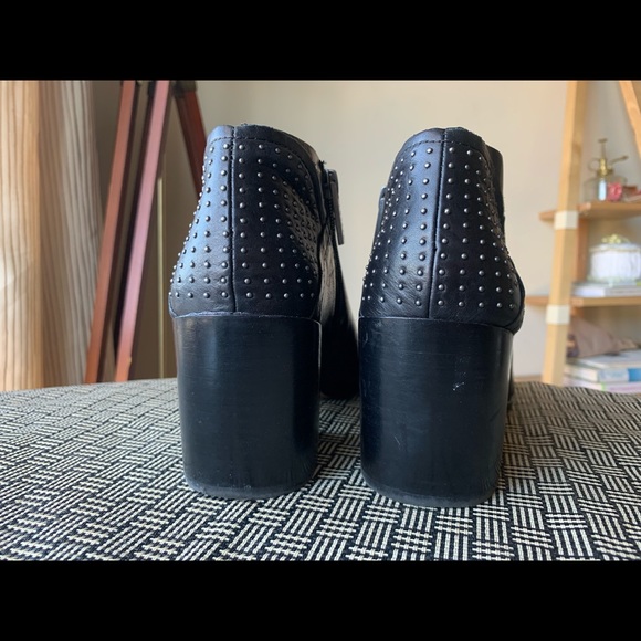 Studded Heel Black Leather Ankle Boots - Picture 7 of 12